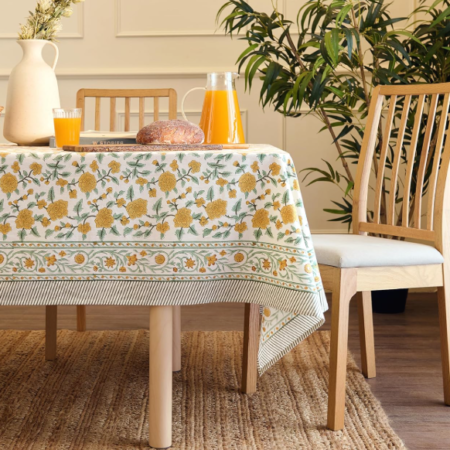 Yellow Jaipur Floral Pure Cotton Tablecloth